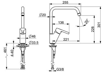 HANSA PALENO dřezová baterie, chrom 56502203 Technický nákres