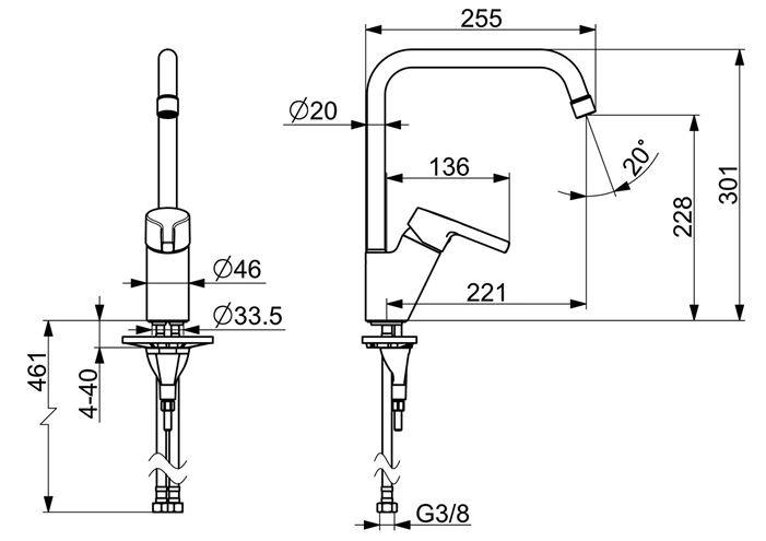 HANSA PALENO dřezová baterie, chrom 56502203 Technický nákres