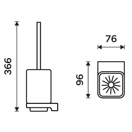 NIMCO MAYA WC štětka, nástěnná, sklo, chrom MA 29094CN-26 Technický nákres