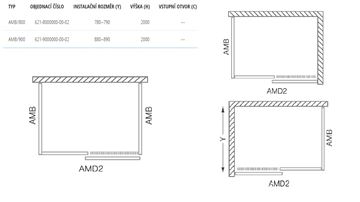 ROTH AMBIENT LINE AMB 900 boční stěna 90x200 cm, brillant/čiré sklo 621-9000000-00-02 Technický nákres