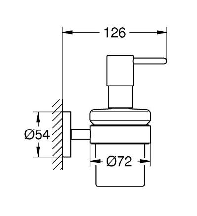 GROHE ESSENTIALS dávkovač tekutého mýdla 160 ml, nástěnný, sklo, chrom 40448001 Technický nákres