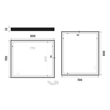 NIMCO ZP 13000 zrcadlo 80x70 cm, reverzibilní, s osvětlením ZPC 13003-90 Technický nákres