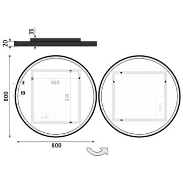 NIMCO ZP 28000 zrcadlo 80 cm, reverzibilní, s osvětlením ZPC 28002R-90 Technický nákres