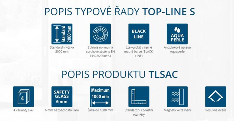 RONAL TOP-LINE S TLSAC sprchový kout 90x90 cm, rohový vstup, posuvné dveře, black line/čiré sklo TLSAC 090 06 07 Obrázek - fotka