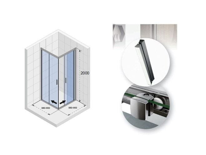 RIHO HAMAR 2.0 sprchový kout 90x90 cm, rohový vstup, posuvné dveře, chrom/sklo čiré G007005120 Technický nákres