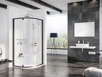 RAVAK PIVOT PSKK3 90 sprchový kout 90x90 cm, R500, pivotové dveře, black/sklo transparent 37677300Z1 Obrázek - fotka