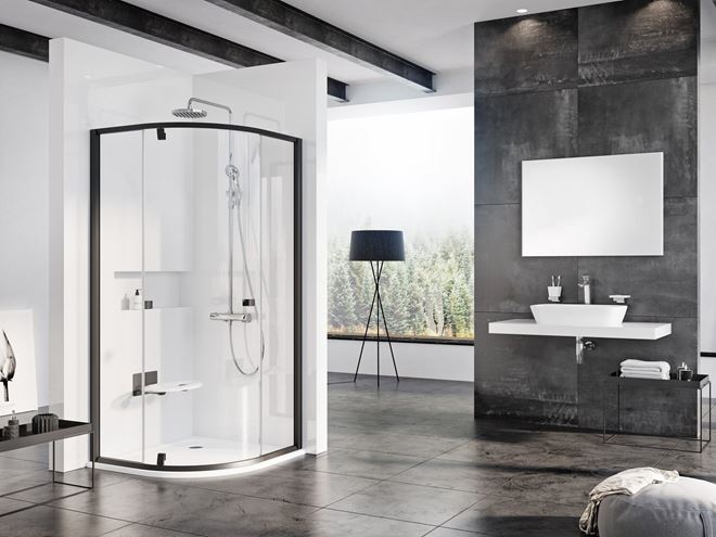 RAVAK PIVOT PSKK3 90 sprchový kout 90x90 cm, R500, pivotové dveře, black/sklo transparent 37677300Z1 Obrázek - fotka