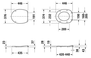DURAVIT DURAPLUS WC sedátko, lesklá bílá 0064200000 Technický nákres