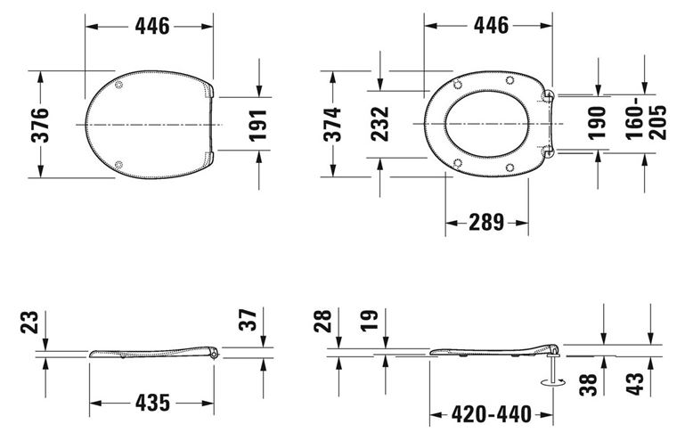 DURAVIT DURAPLUS WC sedátko, lesklá bílá 0064200000 Technický nákres