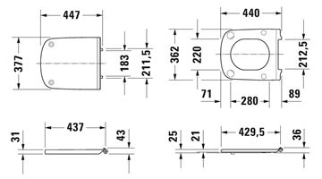 DURAVIT DURASTYLE VITAL WC sedátko, bezbariérové, lesklá bílá 0020610000 Technický nákres