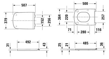 DURAVIT DURASTYLE VITAL WC sedátko, bezbariérové, lesklá bílá 0062310000 Technický nákres