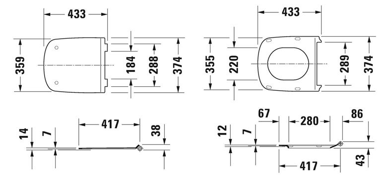 DURAVIT DURASTYLE WC sedátko, Soft-Close, lesklá bílá 0063790000 Technický nákres