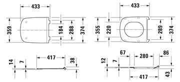 DURAVIT DURASTYLE WC sedátko, Soft-Close, lesklá bílá 0063790000 Technický nákres