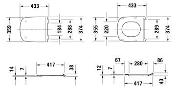 DURAVIT DURASTYLE WC sedátko, lesklá bílá 0063710000 Technický nákres
