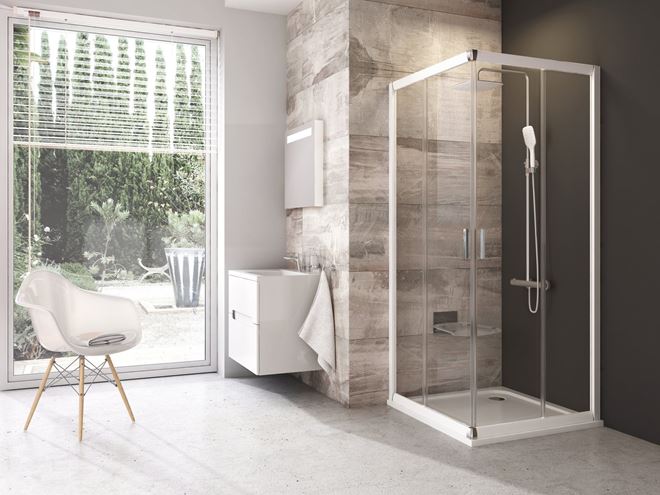 RAVAK BLIX BLRV2 90 sprchový kout 90x90 cm, rohový vstup, posuvné dveře, bílá/sklo transparent 1LV70100Z1 Obrázek - fotka