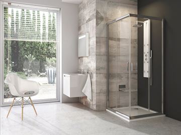 RAVAK BLIX BLRV2-80 sprchový kout 80x80 cm, rohový vstup, posuvné dveře, lesk/sklo transparent 1LV40C00Z1 Obrázek - fotka