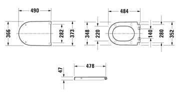 DURAVIT DARLING NEW WC sedátko, Soft-Close, lesklá bílá 0063390000 Technický nákres