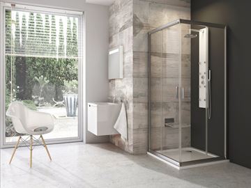RAVAK BLIX BLRV2-90 sprchový kout 90x90 cm, rohový vstup, posuvné dveře, satin/sklo transparent 1LV70U00Z1 Obrázek - fotka