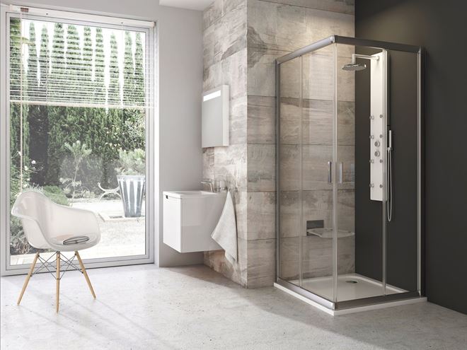 RAVAK BLIX BLRV2-90 sprchový kout 90x90 cm, rohový vstup, posuvné dveře, satin/sklo transparent 1LV70U00Z1 Obrázek - fotka