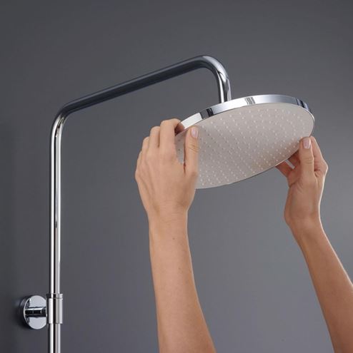 DURAVIT sprchový set s termostatickou baterií, horní sprcha, ruční sprcha se 3 proudy, teleskopická tyč, hadice, MinusFlow, chrom/lesklá bílá TH4382008005 Obrázek - fotka