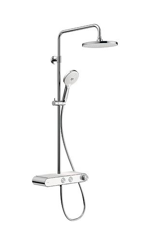 DURAVIT sprchový set s termostatickou baterií, horní sprcha, ruční sprcha se 3 proudy, teleskopická tyč, hadice, MinusFlow, chrom/lesklá bílá TH4382008005 Obrázek - Hlavní obrázek