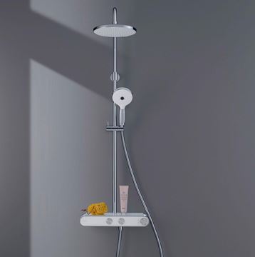 DURAVIT sprchový set s termostatickou baterií, horní sprcha, ruční sprcha se 3 proudy, teleskopická tyč, hadice, MinusFlow, chrom/lesklá bílá TH4382008005 Obrázek - fotka