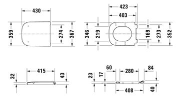 DURAVIT HAPPY D.2 WC sedátko, Soft-Close, lesklá bílá 0064590000 Technický nákres