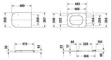 DURAVIT HAPPY D.2 WC sedátko, Soft-Close, lesklá bílá 0064690099 Technický nákres