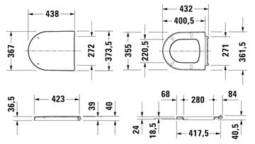 DURAVIT ME BY STARCK WC sedátko, lesklá bílá 0020110000 Technický nákres