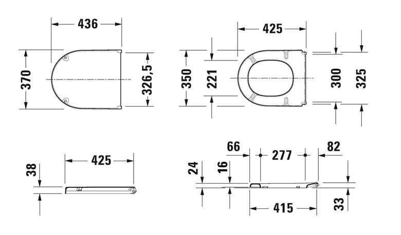 DURAVIT STARCK 3 WC sedátko, lesklá bílá 0063810000 Technický nákres