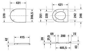 DURAVIT STARCK 3 WC sedátko, Soft-Close, lesklá bílá 0063890000 Technický nákres