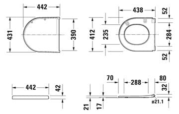 DURAVIT STARCK 3 WC sedátko, Soft-Close, lesklá bílá 0067790000 Technický nákres