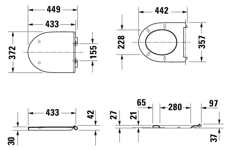DURAVIT NO.1 WC sedátko, Soft-Close, lesklá bílá 0020790000 Technický nákres