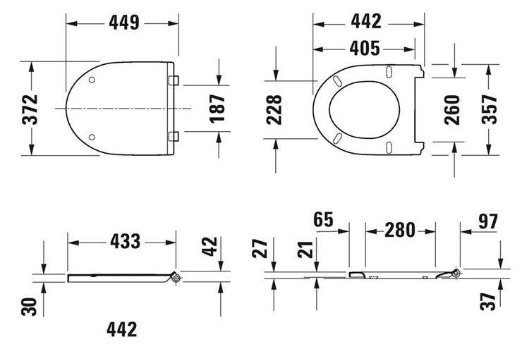 DURAVIT NO.1 WC sedátko, lesklá bílá 0020710000 Technický nákres