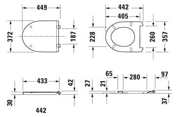 DURAVIT NO.1 WC sedátko, lesklá bílá 0020710000 Technický nákres