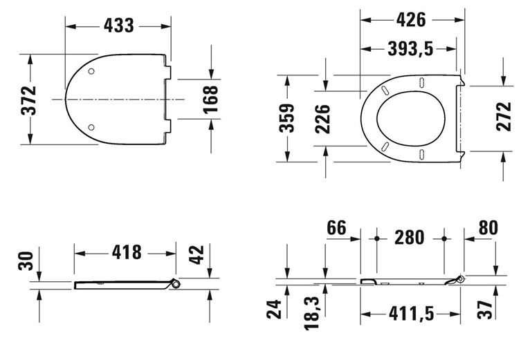 DURAVIT NO.1 WC sedátko, lesklá bílá 0026110000 Technický nákres