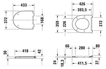 DURAVIT NO.1 WC sedátko, lesklá bílá 0026110000 Technický nákres