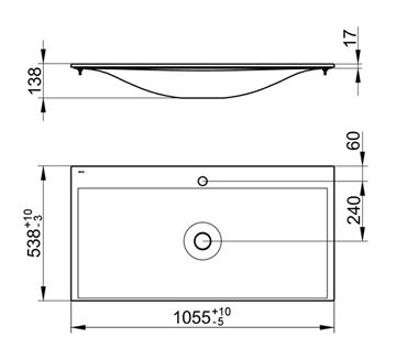 KEUCO EDITION 11 umyvadlo 105,5 cm, s otvorem pro baterii a přepadem, CleanPlus 31150311001 Technický nákres