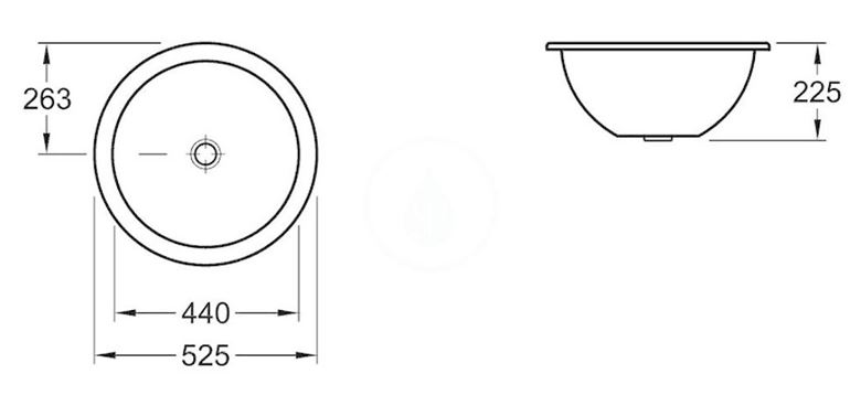 VILLEROY & BOCH LOOP & FRIENDS umyvadlo 52,5 cm, s přepadem, CeramicPlus 618043R1 Technický nákres