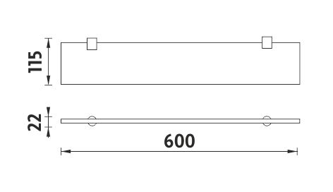 NIMCO BORMO police 600 mm, nástěnná, sklo, chrom BR 11091B-60-26 Technický nákres