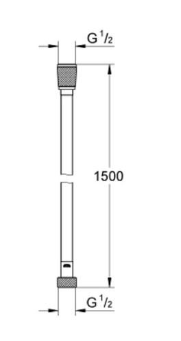 GROHE SILVERFLEX sprchová hadice 1500 mm, hladká, TwistStop, AntiFold, plast, chrom 28364001 Technický nákres