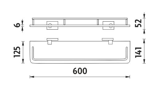 NIMCO KEIRA police 600 mm, nástěnná, sklo, chrom KE 22091AX-60-26 Technický nákres