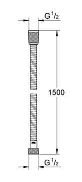 GROHE RELEXAFLEX METAL LONGLIFE sprchová hadice 1500 mm, AntiFold, kov, chrom 28143001 Technický nákres
