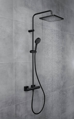 HANSGROHE VERNIS SHAPE SHOWERPIPE 240 sprchový set s termostatickou baterií, horní sprcha, ruční sprcha se 2 proudy, tyč, hadice, matná černá 26427670 Obrázek - fotka
