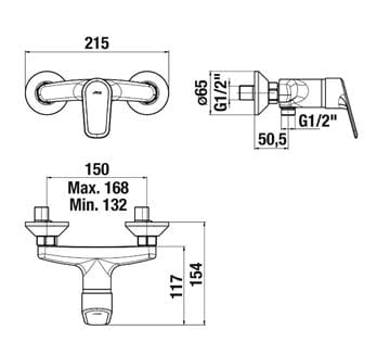 JIKA TALAS sprchová nástěnná baterie, chrom H3312E70044001 Technický nákres