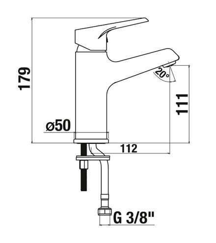 JIKA CUBE umyvadlová stojánková baterie, chrom H3111W10041101 Technický nákres