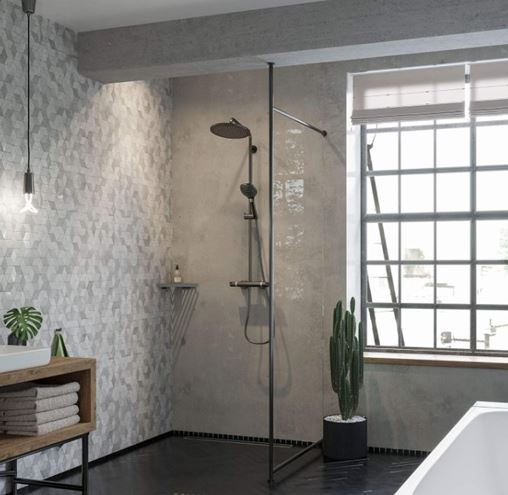 HANSGROHE CROMA SELECT S SHOWERPIPE 280 sprchový set s termostatickou baterií, horní sprcha, ruční sprcha se 3 proudy, tyč, hadice, EcoSmart, kartáčovaný černý chrom 26891340 Obrázek - fotka