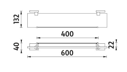 NIMCO KEIRA police 600 mm, nástěnná, sklo, chrom KE 22091BX-60-26 Technický nákres