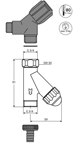 SCHELL filtr pro ochranu spotřebičů, chrom 270950699 Technický nákres