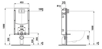 LAUFEN INEO TW102 montážní prvek pro WC 109 cm, se splachovací nádržkou H9261020000001 Technický nákres